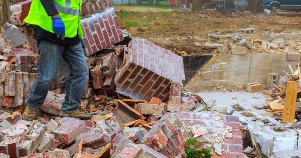 Construction waste piled after a remodeling project.  Construction Site Cleanout